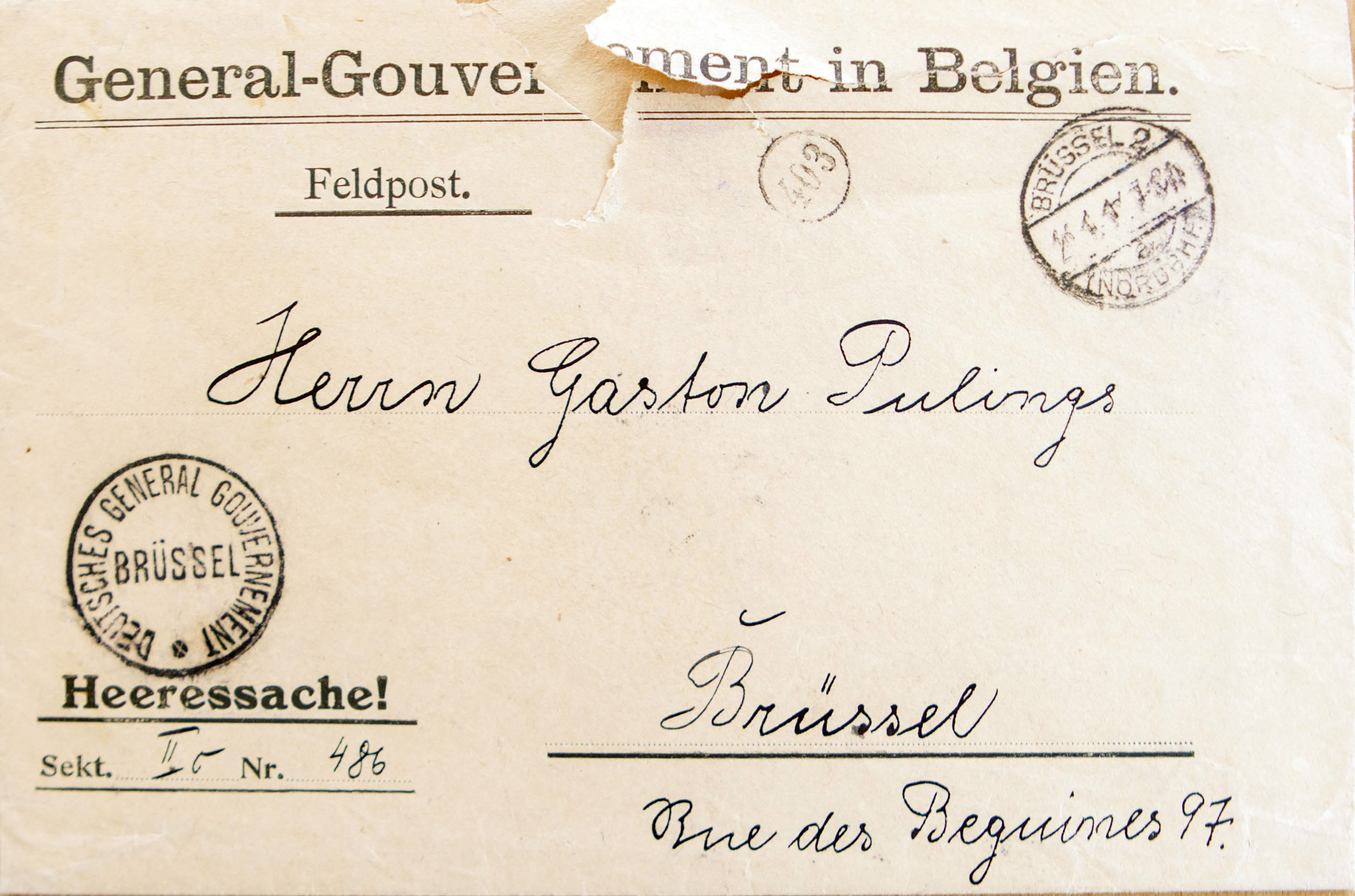 Antwoord van het General-Gouvernement in Belgien aan Gaston Pulings, 25 januari 1917