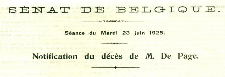 Bekendmaking van het overlijden van senator Antoine Depage in het Halfrond van de Senaat op 23 juni 1925