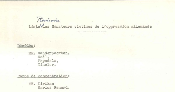 Liste provisoire des sénateurs victimes de l'oppression allemande