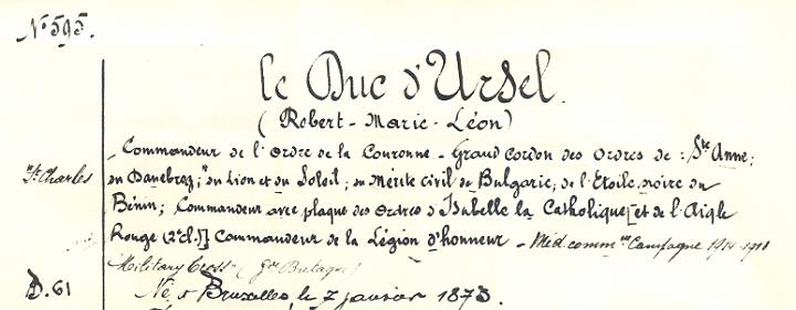 Uittreksel uit de biografische nota van senator Robert d'Ursel
