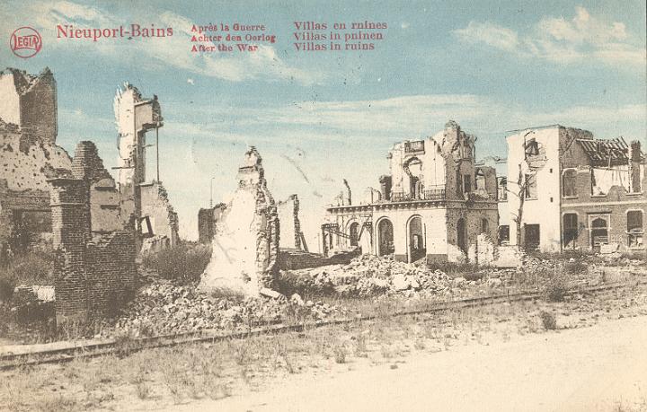 Nieuport-Bains aprs la guerre, villas en ruines