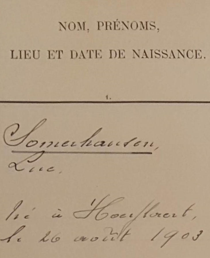 Luc Somerhausen, inscription dans le registre du personnel du Sénat