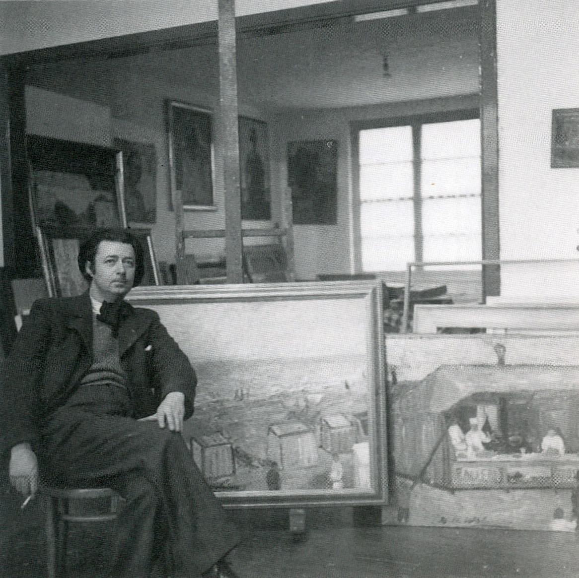 Wolvens dans son atelier, avenue des Cerisiers à Woluwe-Saint-Lambert - années 1940-1950