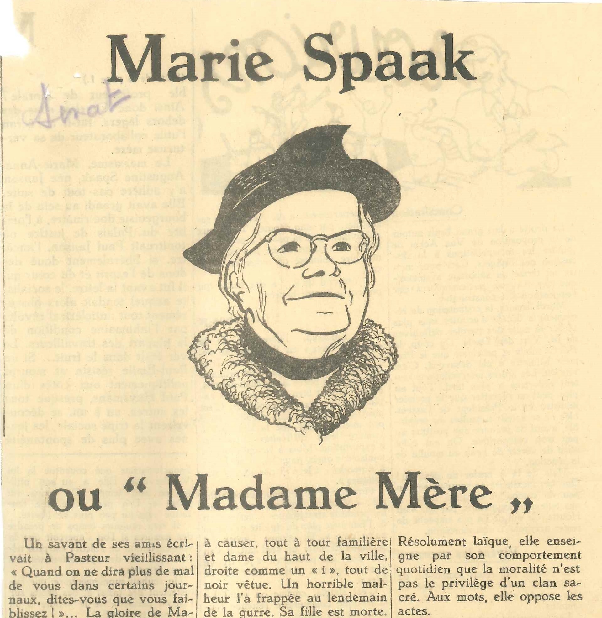 Marie Spaak ou Madame Mre, krantenknipsel