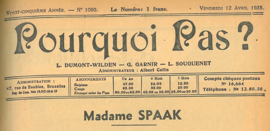 Marie Spaak-Janson op de korrel genomen in het satirisch weekblad Pourquoi Pas?
