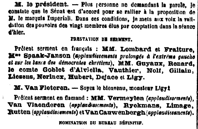 Eedaflegging - Uittreksel uit de Parlementaire Handelingen van de Belgische Senaat van 28 december 1921