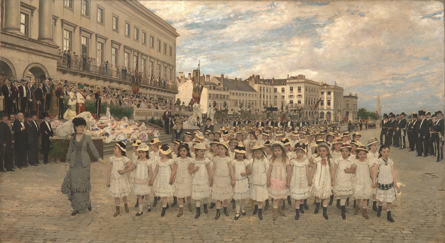 schilderij La revue des écoles en 1878 van Jan Verhas
