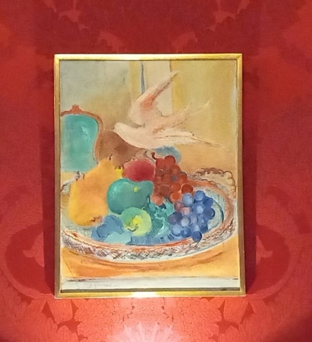 Peren en de vogel - schilderij van Mig Quinet