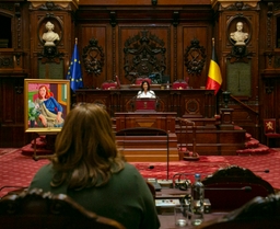 Portret van Sabine de Bethune onthuld in de Senaat